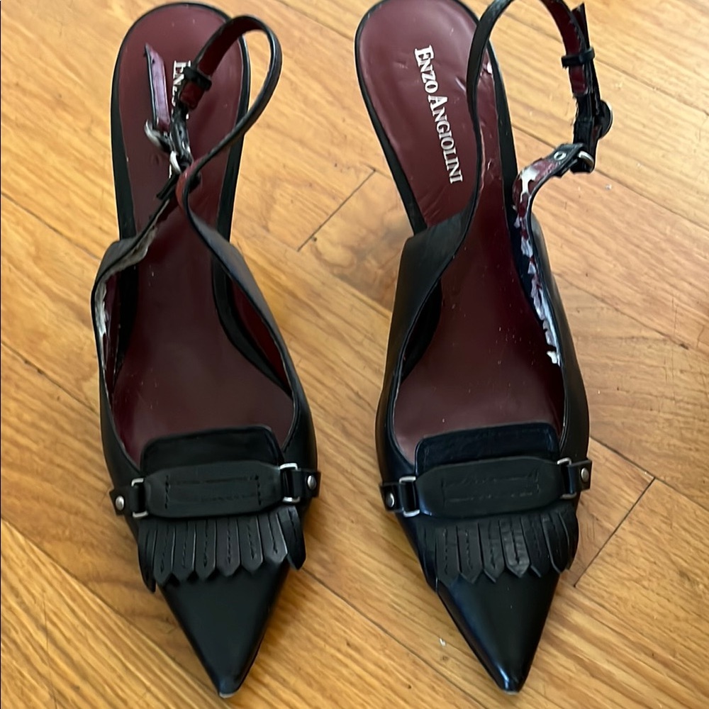 Enzo Angiolini Black Leather Slingback Heels size 7.5